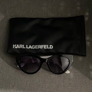 NWOT Karl Lagerfeld Black Cat-Eye Sunglasses with Case